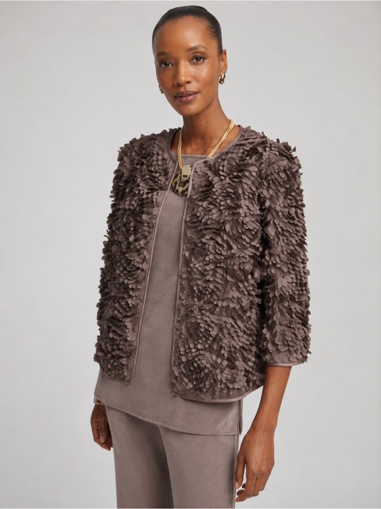 Chico's Jackets & Blazers - Chico's Textured Rosette Jacket in Deep Taupe Brown